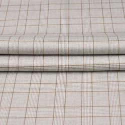 Wool Blazer Fabric (2 Meter)-Off White Brown Checks-90729
