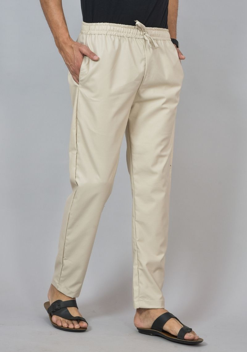 Off White Lycra Casual Men Pant-47838