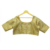 Olive Green and Golden Leaf Silk Brocade Blouse-30125