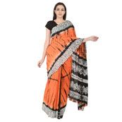 Orange-Black and White Cotton Tie Dye Print Saree-20122