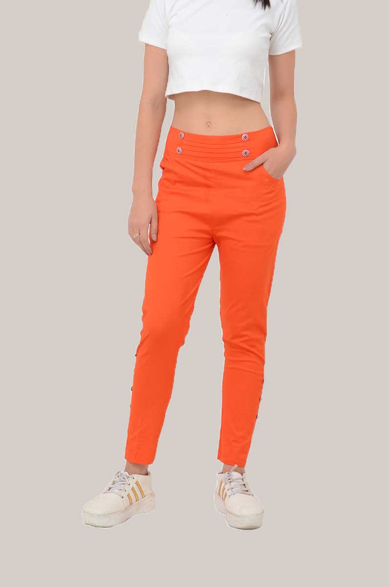 Orange Cotton Lycra Roll Up Pant-33497