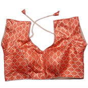 Orange and Gold Brocade Silk Lining Padded Cut Sleeves Blouse-7153