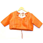 Orange and Golden Leaf Silk Brocade Blouse-30082