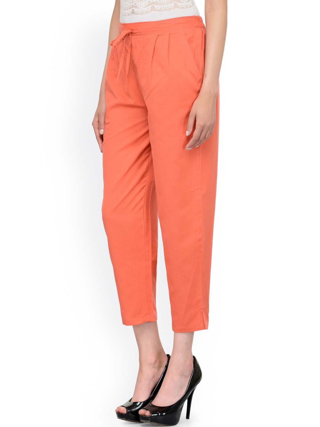 Peach Cotton Cropped Pant-33525