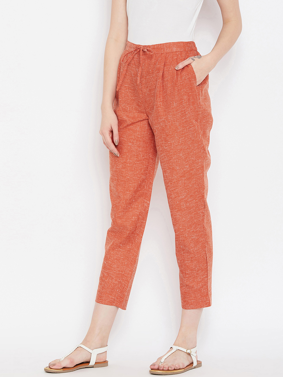 Peach Cotton Cropped Pant-33540