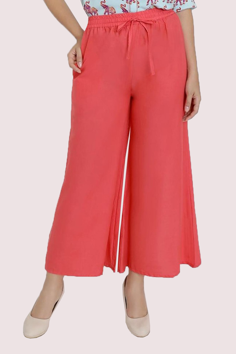 Peach Cotton Solid Women Palazzo-33311
