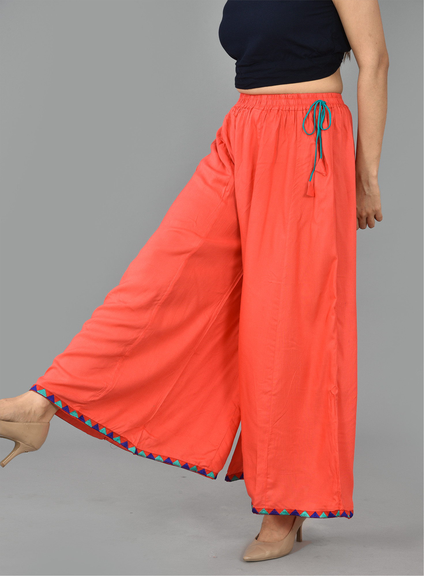 Peach Plain Cotton Plain Palazzo Pant-36718