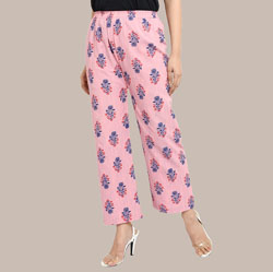 Pink Blue Cotton Floral Pant-36302
