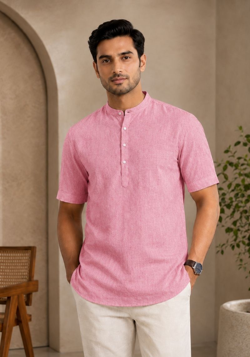 Pink Cotton Half Sleeves Short Kurta-51287