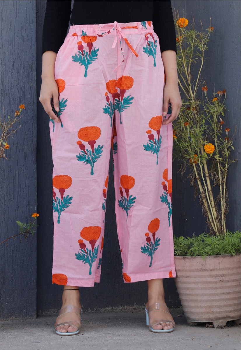 Pink Orange Cotton Mughal Palazzo Pant-34352