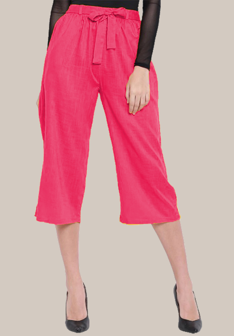 Pink Rayon Solid Women Culottes with Belt-35113