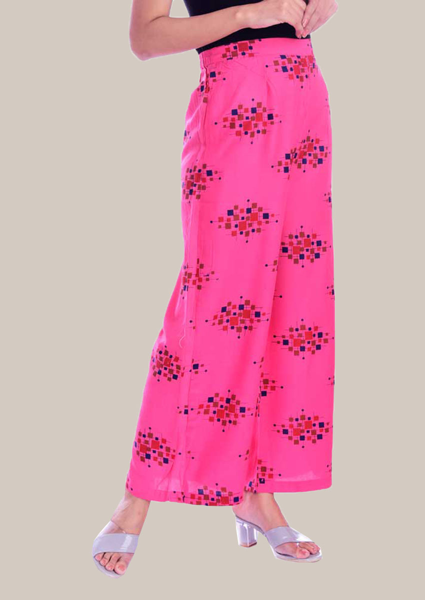 Pink Red and Blue Rayon Palazzo Pant-34313