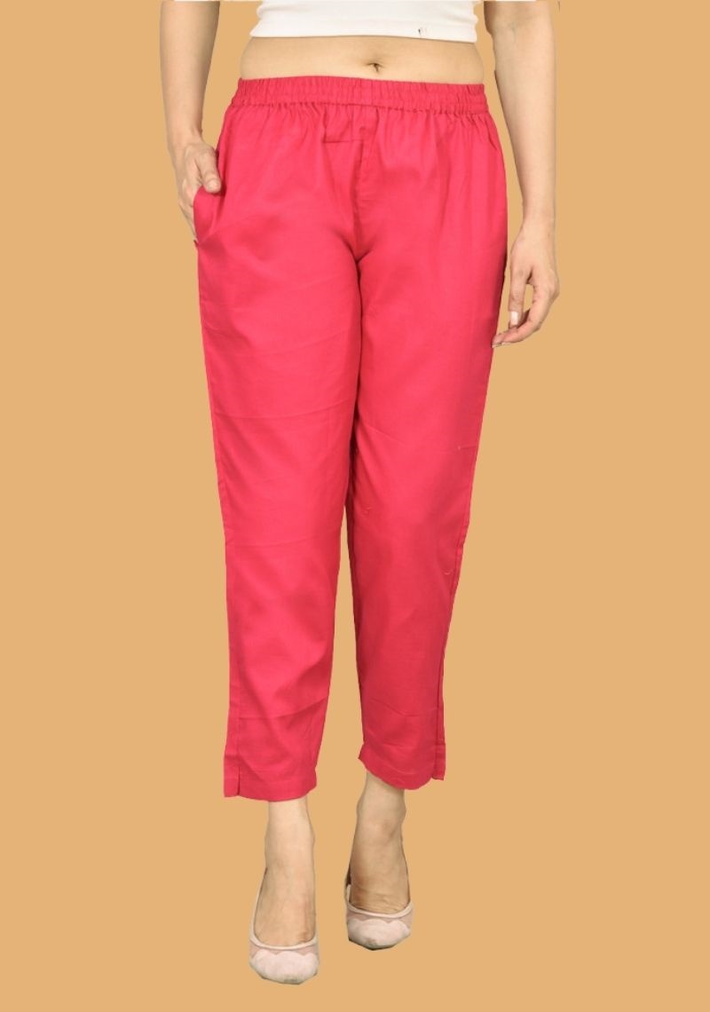 Pink Solid Matty Jacquard Women Ankle Length Pant-43583
