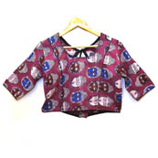 Pink-White and Blue Buddha Kalamkari Print Cotton Blouse-30014