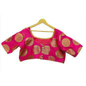 Pink and Golden Circular Silk Brocade Blouse-30123