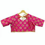 Pink and Golden Floral Silk Brocade Blouse-30115