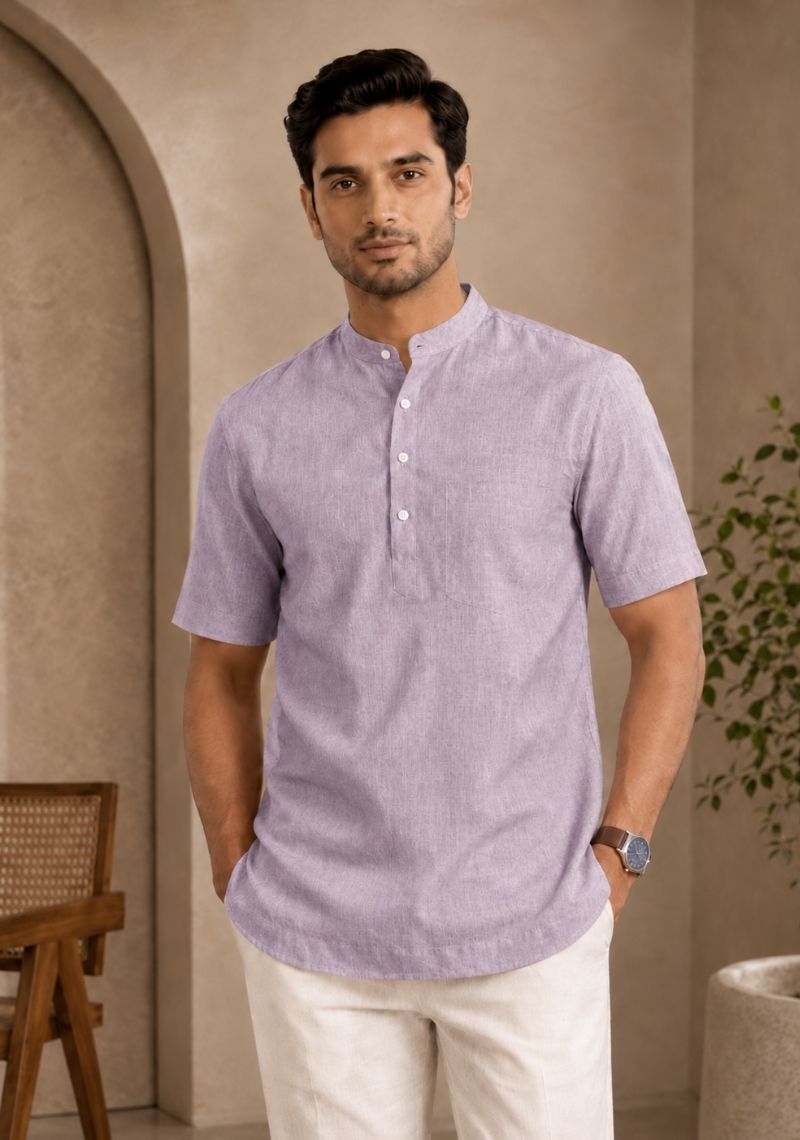 Purple Cotton Half Sleeves Short Kurta-51288