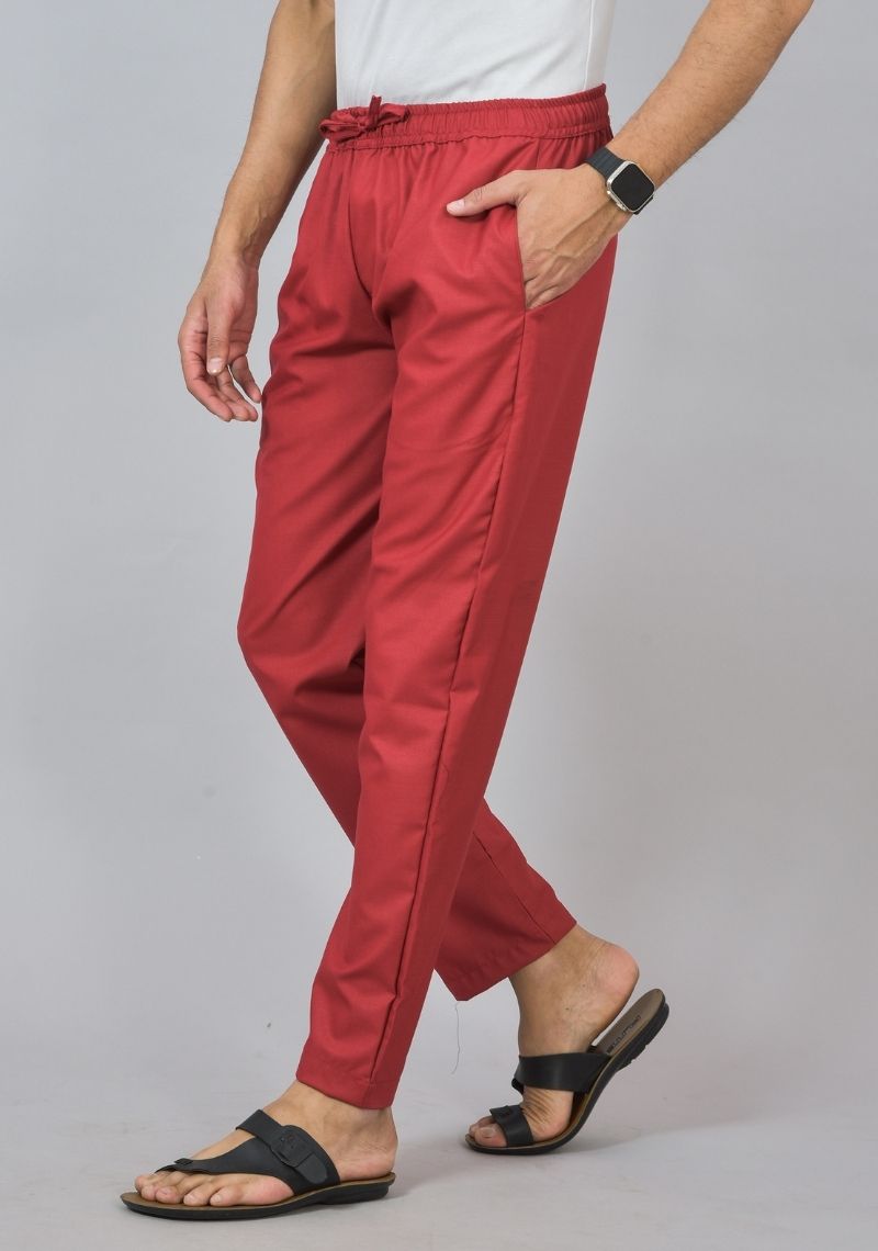 Red Lycra Casual Men Pant-47843