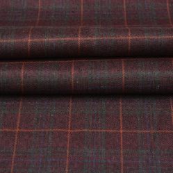 Red Orange Checks Tweed Wool Fabric-90695