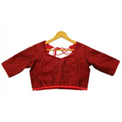 Red Small Floral Silk Brocade Blouse-30121