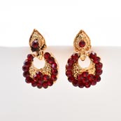 Red Stone Circular Design with Golden Polish Earring for Women