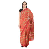 Red-White and Green Hand Pattern Cotton Block Print Saree-20124