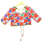 Red-White and Green Kuchipudi Kalamkari Print Cotton Blouse-30021