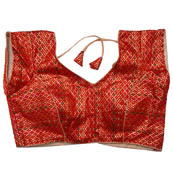 Red and Gold Brocade Silk Lining Padded Readymade Blouse-7190