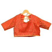 Red and Golden Floral Silk Brocade Blouse-30092