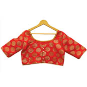 Red and Golden Floral Silk Brocade Blouse-30122