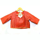 Red and Golden Leaf Silk Brocade Blouse-30094