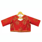 Red and Golden Tree Silk Brocade Blouse-30119