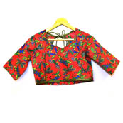Red and Green Butterfly Kalamkari Print Cotton Blouse-30036