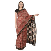 Red and White Floral Design Cotton Block Print Chanderi Saree-20125