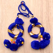 Decorative Navy Blue Circular Pattern Handmade Pom Pom-0035