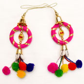 Decorative Pink Circular Pattern with Handmade Pom Pom-0041