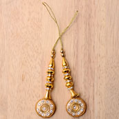 Gold Decorative Circular Design Latkans with Gold Pearl-0036