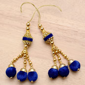Golden Handmade Blue Pom Pom Latkans with White Stones-0020
