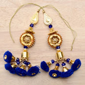 Golden Handmade Decorative Blue Pom Pom Latkans-0037