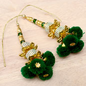 Golden Handmade Decorative Dark Green Pom Pom Latkans-0039