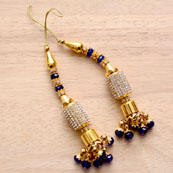 Golden Handmade Decorative Latkans with Blue Stones-0023