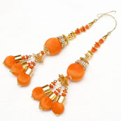 Golden Handmade Decorative Latkans with Orange Pom Pom-0049