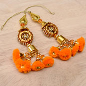 Golden Handmade Decorative Orange Pom Pom Latkans-0038