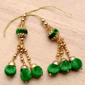 Golden Handmade Green Pom Pom Latkans with Gold pearls-0019