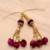 Golden Handmade Maroon Pom Pom Latkans with Gold pearls-0021