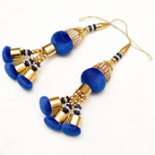Handmade Gold Decorative Latkans with Navy Blue Pom Pom-0050