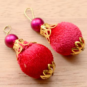 Handmade Pom Pom Decorative Latkan with Dark Pink Pearl-0078