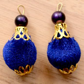 Handmade Pom Pom Decorative Latkans with Blue Pearls-0073