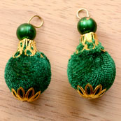 Handmade Pom Pom Decorative Latkans with Green Pearls-0074