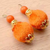 Handmade Pom Pom Decorative Latkans with Orange Pearls-0076